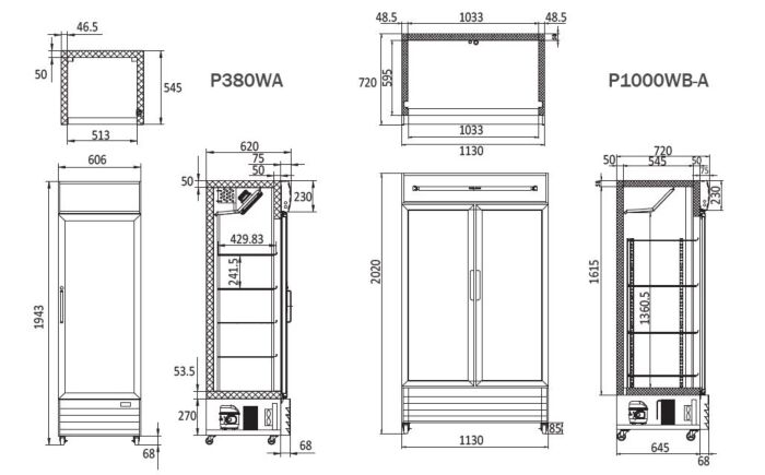 SINGLE GLASS DOOR MOUNTED FRIDGE P380WA