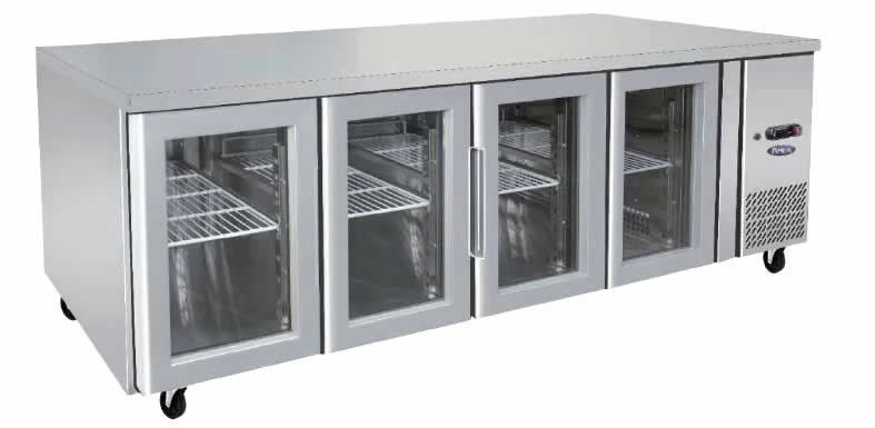 Glass Four Door Cooling Fridge Table