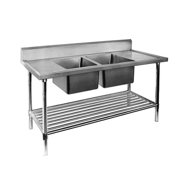 Double Centre Sink Bench with Pot Undershelf - Stainless Steel Commercial Sink - Hospo Direct NZ
