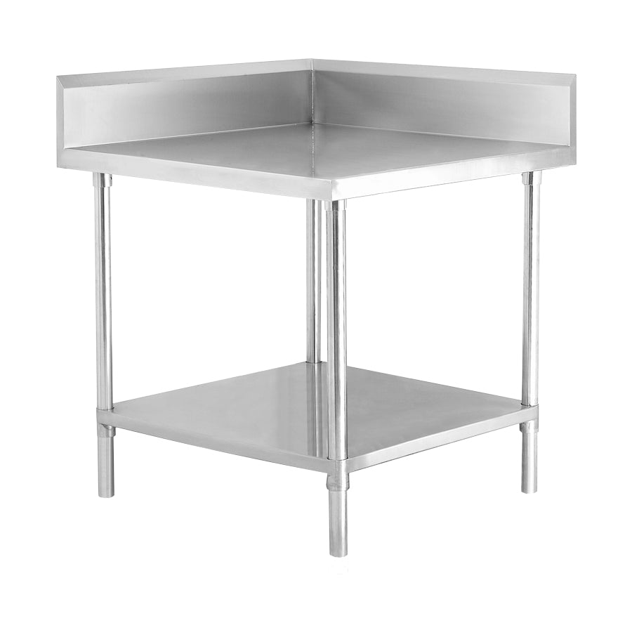Corner Workbench with splashback and undershelf 600x600x900 - Hospo Direct NZ