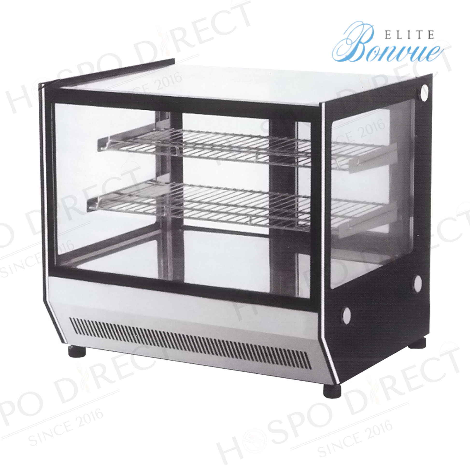  stylish Countertop Glass Cold Food Display unit showcasing delectable treats.