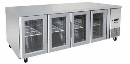 Glass Four Door Cooling Fridge Table