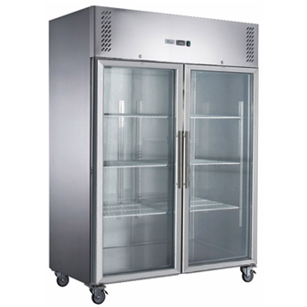 FED-X S/S Two Full Glass Door Upright Fridge - XURC1200G2V by Hospo Direct NZ