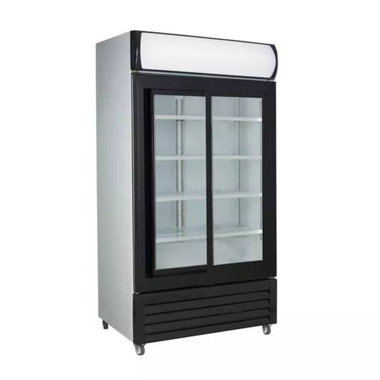 Double Glass Door Colourbond Upright Drink Fridge - Black Front Swing - Hospo Direct NZ