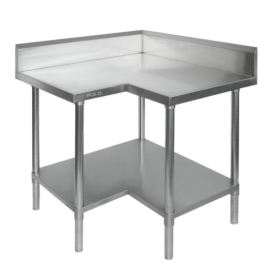 Premium Corner Work Bench with Splashback and Undershelf - Stainless Steel 900x900x900 from Hospo Direct NZ